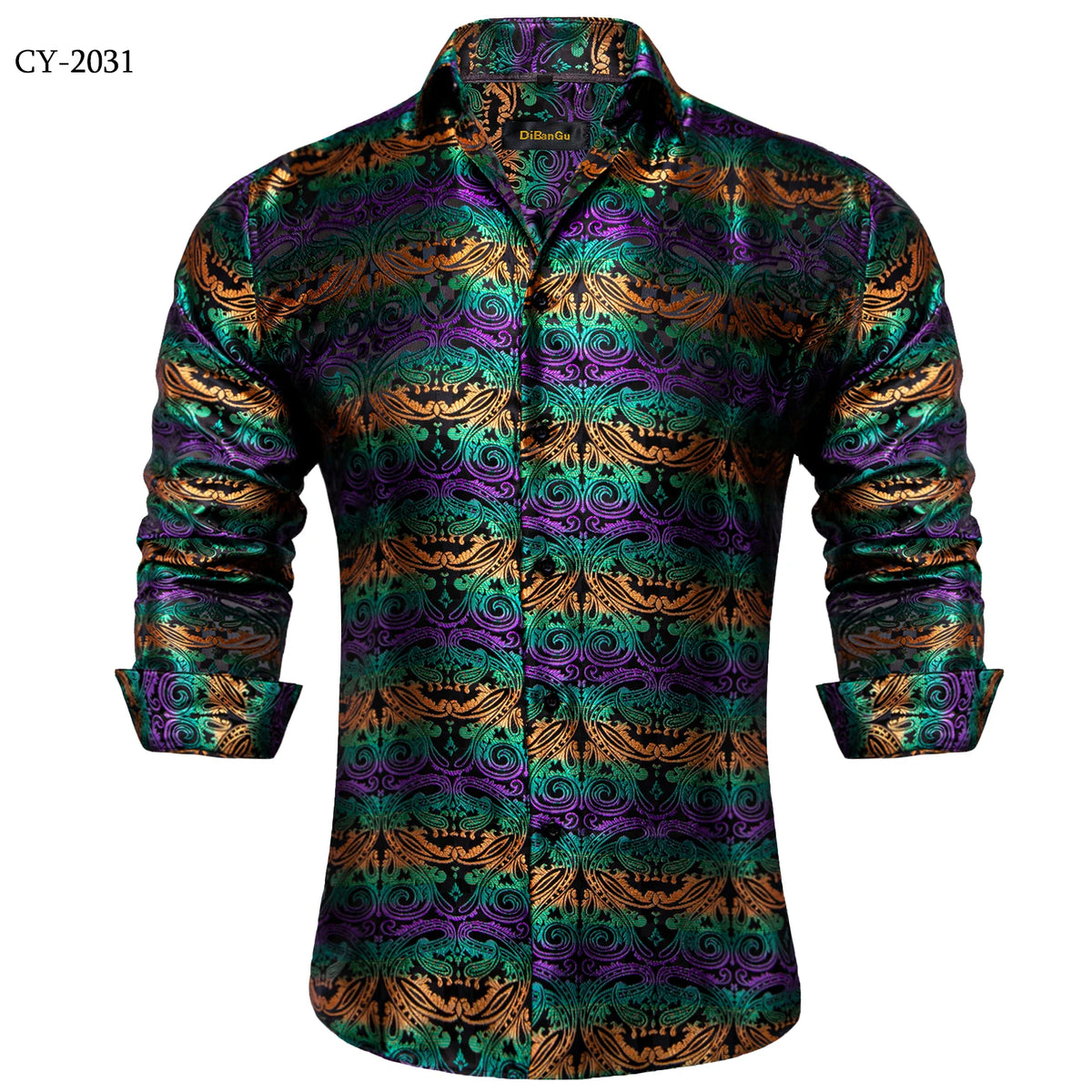 Men’s Paisley Dress Shirt – Long Sleeve Turn-Down Collar Formal Shirt