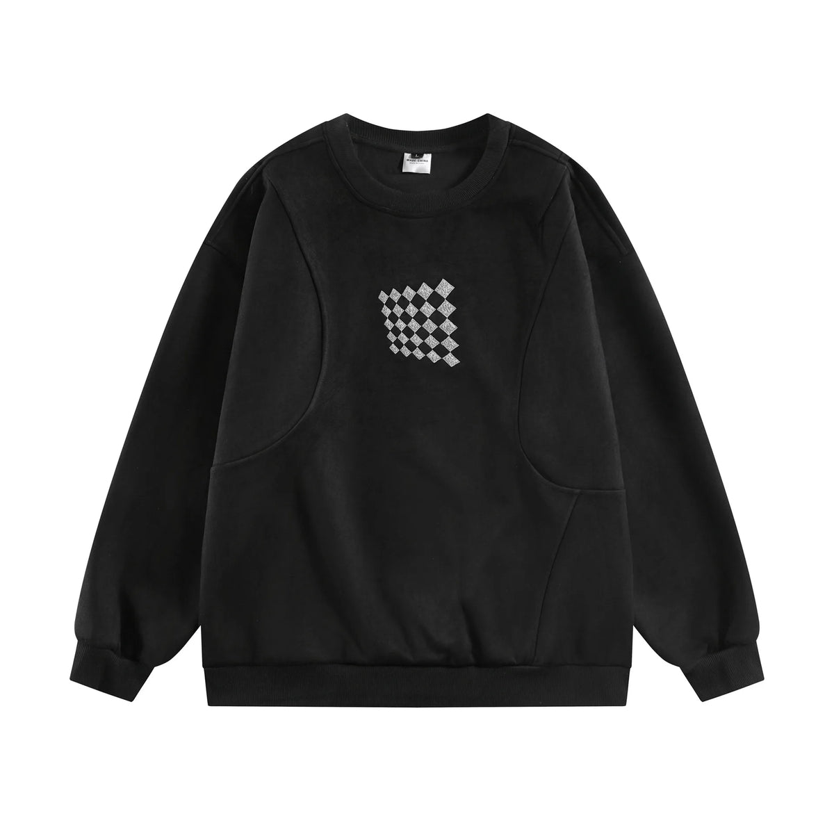 Men’s Retro Checkered Sweatshirt – Diamond Patchwork Curved Pullover | Streetwear Crewneck