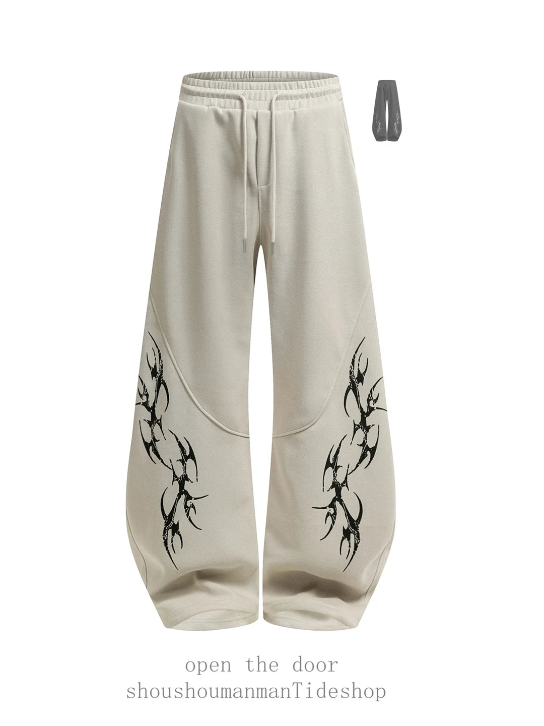 Unisex Deconstructed Print Sweatpants – Loose Wide-Leg Drawstring Trousers | American Hip-Hop Streetwear