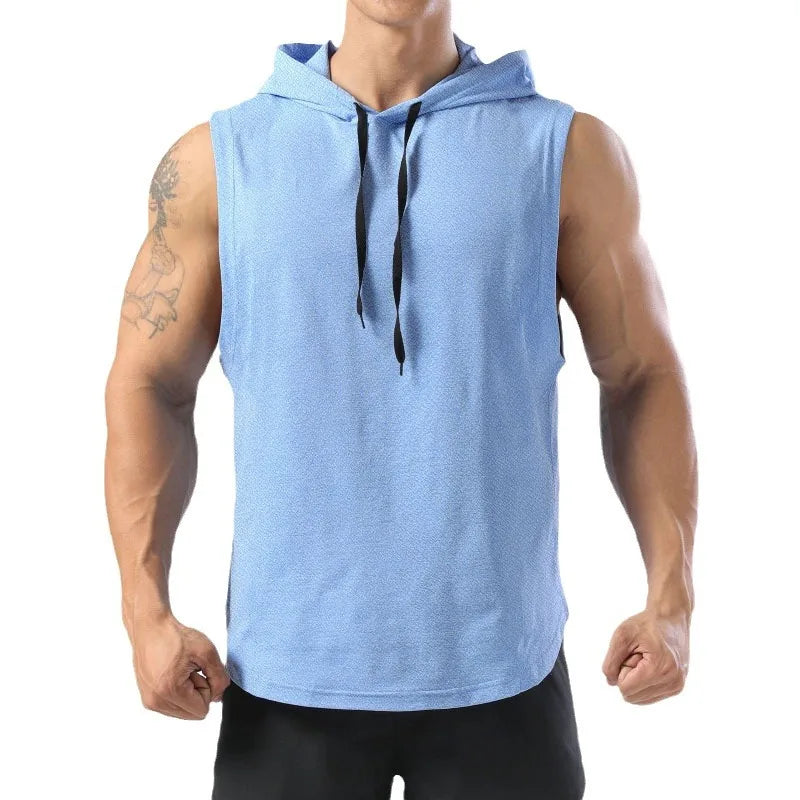 Men's Sleeveless Hooded Tank Top – Gym Bodybuilding Sports Vest