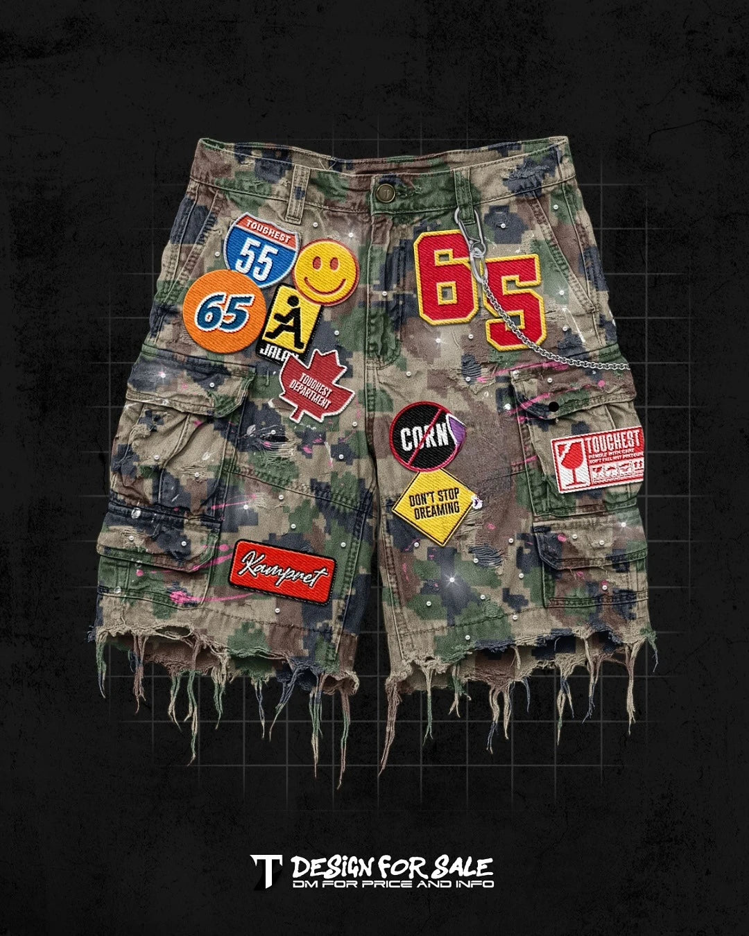 Retro Blue Patchwork Denim Shorts – Y2K Hip Hop Streetwear
