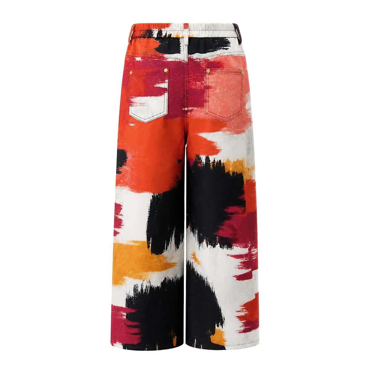 Women’s High-Waist Wide-Leg Pants – Contrast Print with Pockets