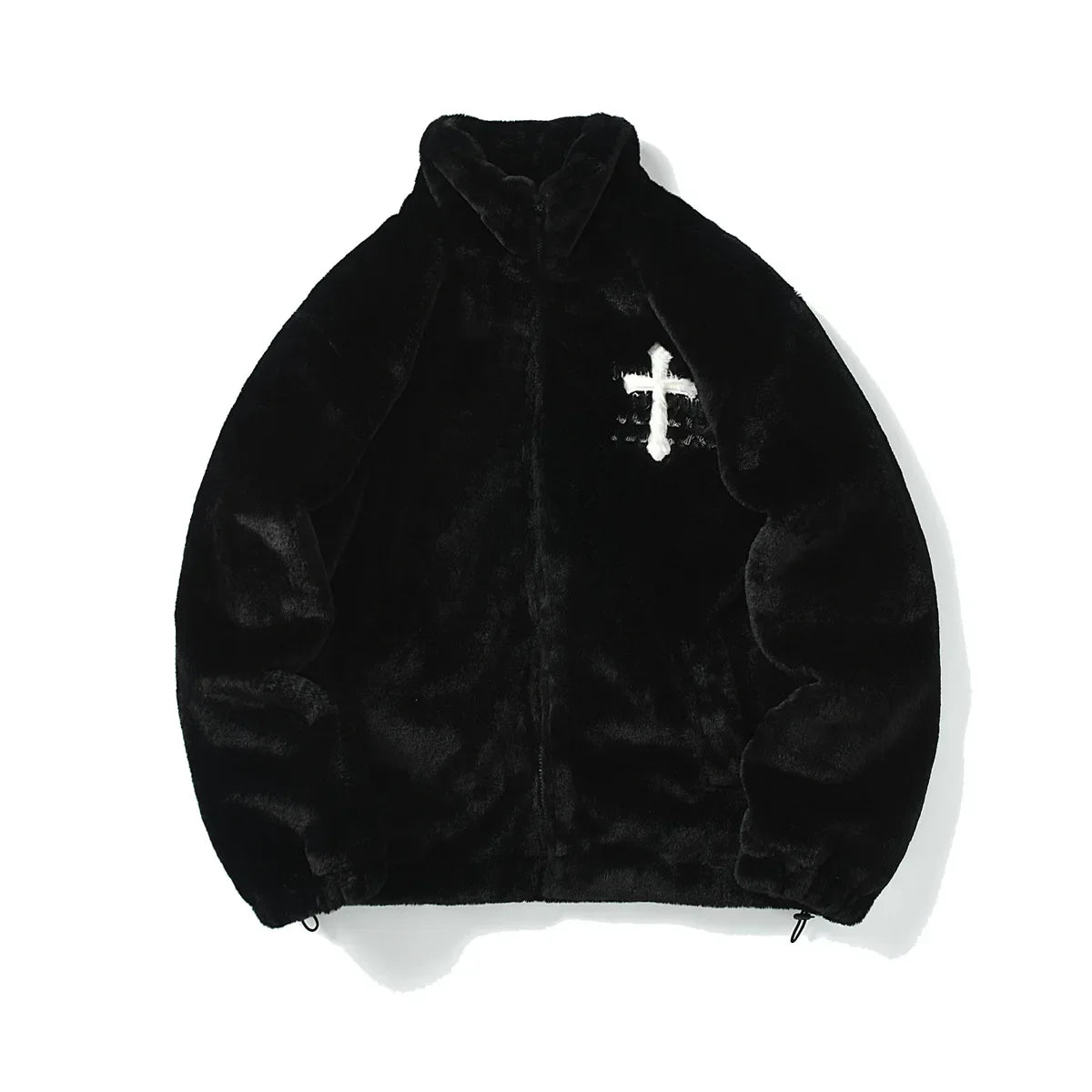 Men Rabbit Fur Jacket Coats Hip Hop Cross Letters Winter Fleece Jacket Streetwear Casual Harajuku Coat Zip Up Fashion Outerwear