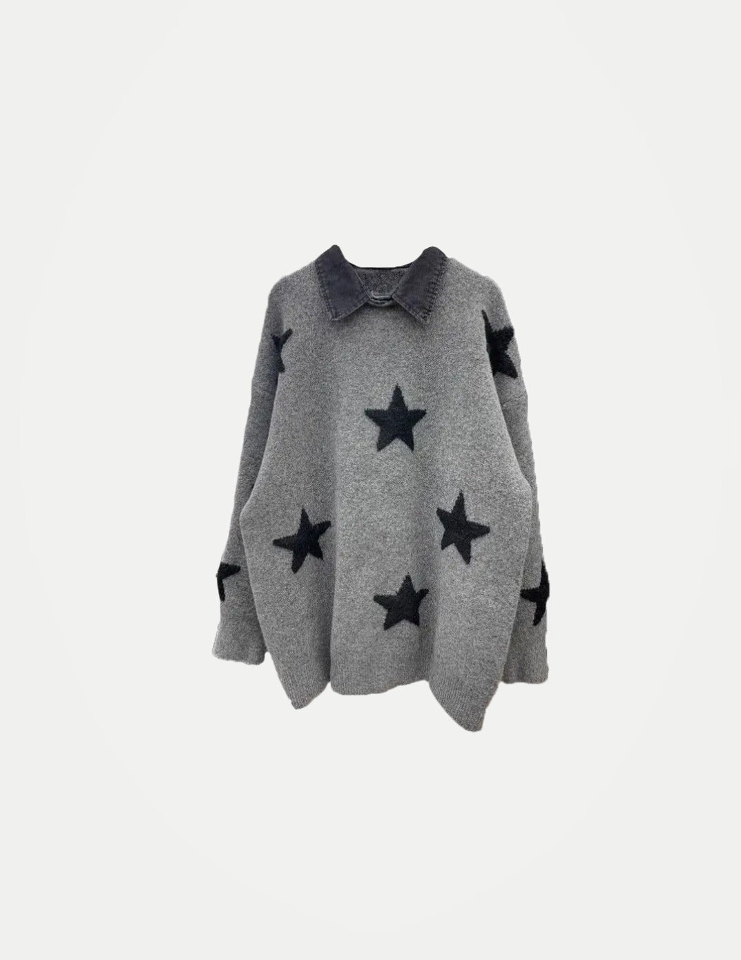 Women’s Star Embroidered Knit Sweater – Loose Fit Long Sleeve Casual Pullover, Comfortable Spring & Autumn Outerwear