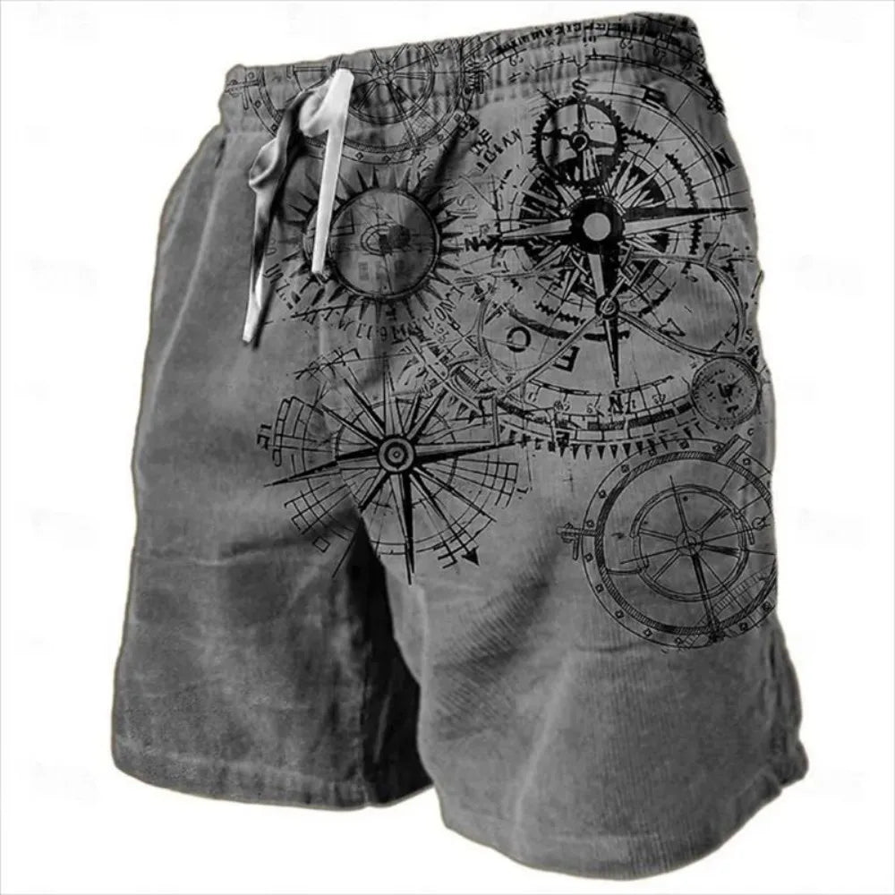 Men’s Compass Print Shorts – Trendy Outdoor Casual Shorts