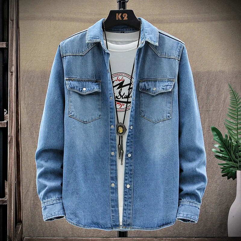 Men’s Cotton Denim Jacket – Casual Long Sleeve Shirt