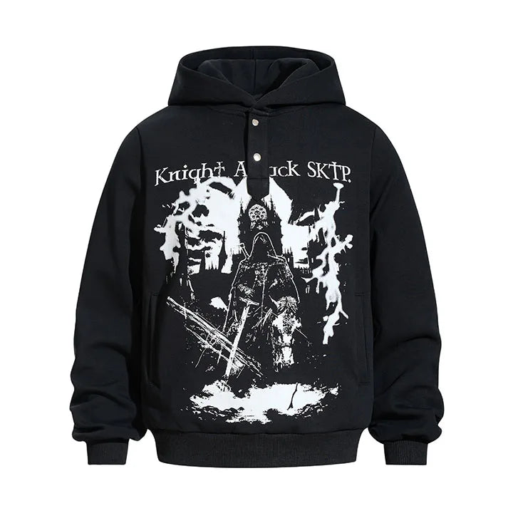 Men’s Vintage Hip Hop Printed Hoodie – Loose Fit Harajuku Streetwear Pullover for Spring & Autumn