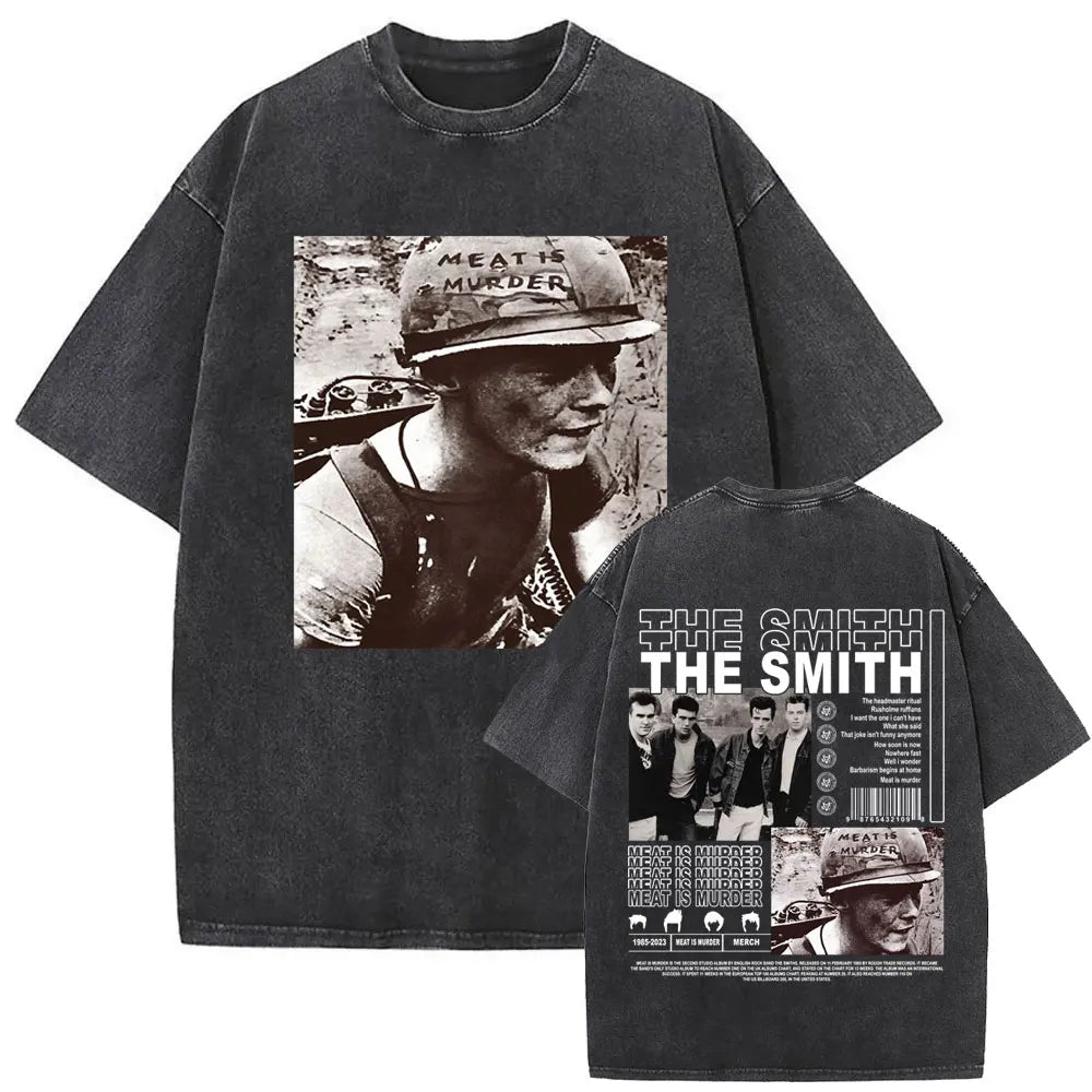Unisex The Smiths Graphic T-Shirt – Funny Cat Retro Washed Tee | 1980s Indie Rock Vintage Streetwear