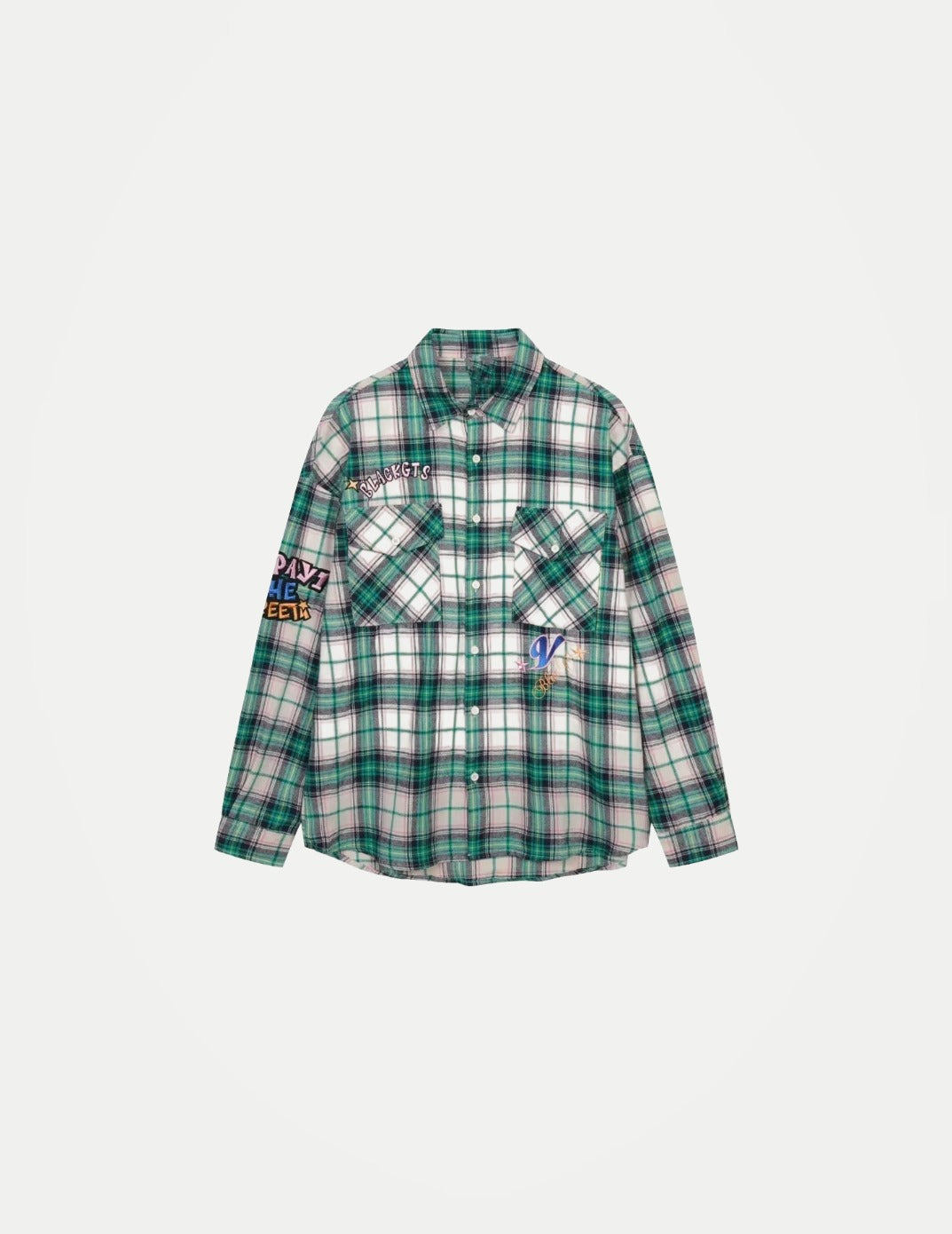 Men’s Embroidered Plaid Shirt – Loose Fit Long Sleeve Retro Casual Top