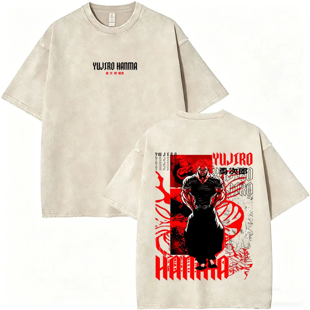 Unisex Baki Hanma Anime T-Shirt – Vintage Washed Oversized Retro Manga Cotton Tee