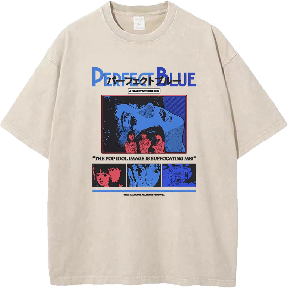 Unisex Vintage Manga Graphic T-Shirt – Oversized Washed Cotton Harajuku Streetwear Tee