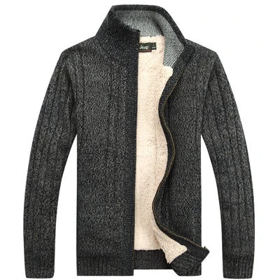 Men’s Winter Fleece Cardigan – Thick Warm Knit Sweater Coat