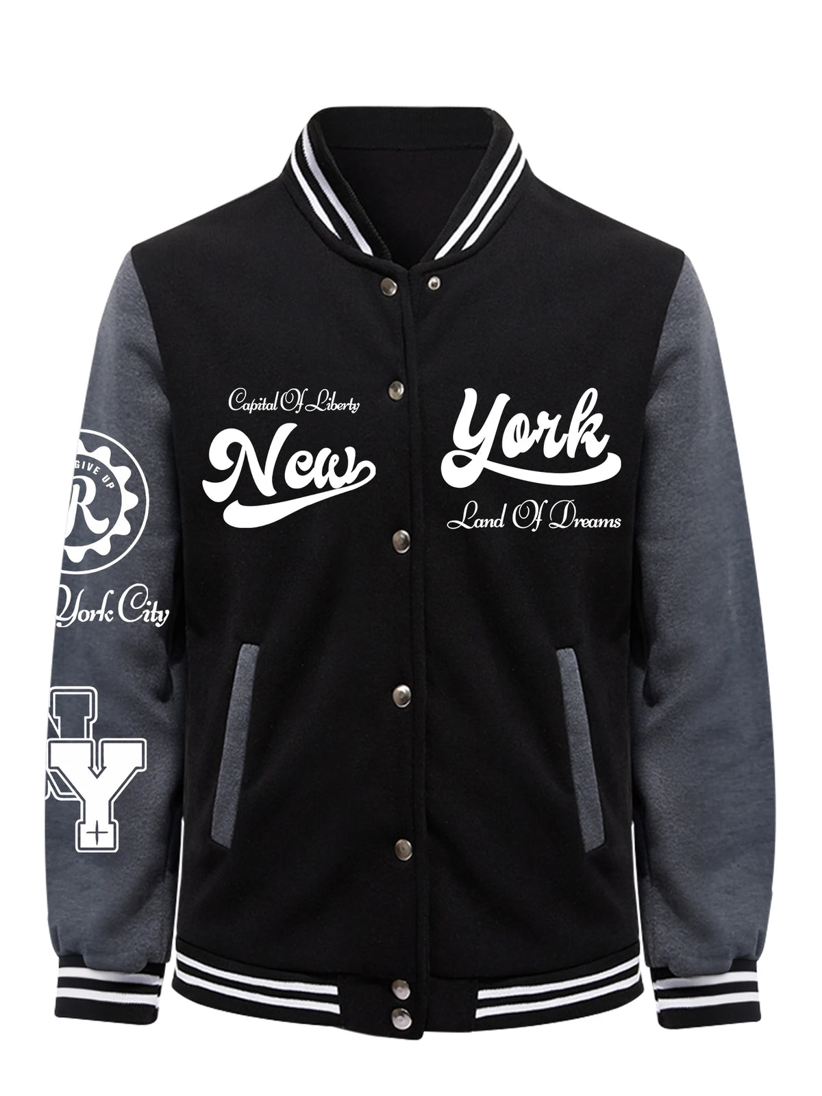 Men’s Retro Baseball Jacket – New York Graphic Fleece Coat