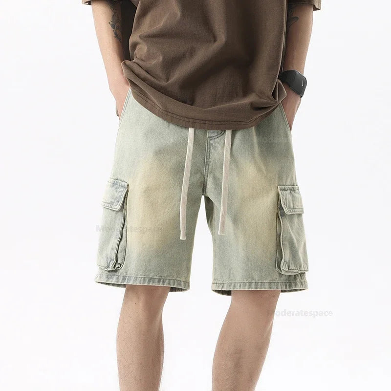 Men's Summer Denim Shorts – Loose Straight Leg Multi-Pocket Casual