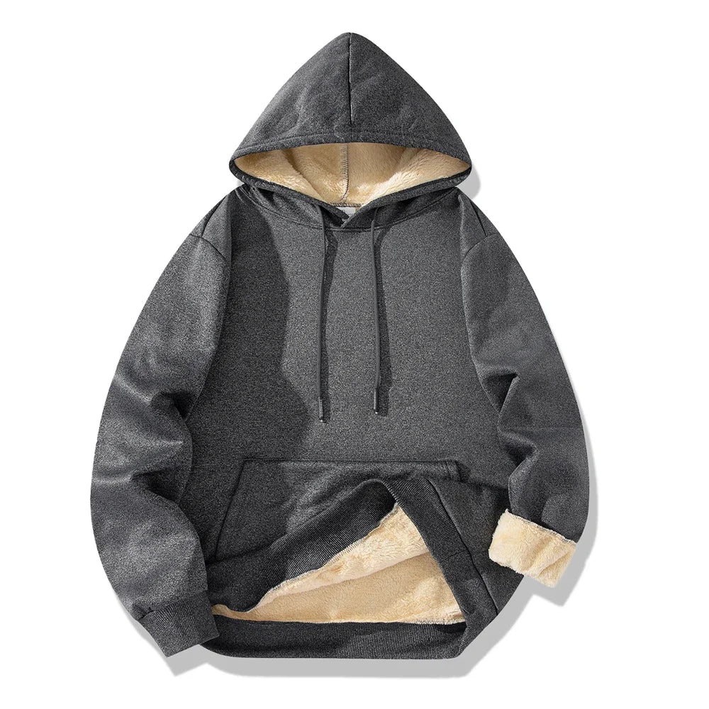Men’s Winter Fleece Hoodie – Thick Warm Pullover Sweatshirt | Windproof Casual Loose-Fit Streetwear