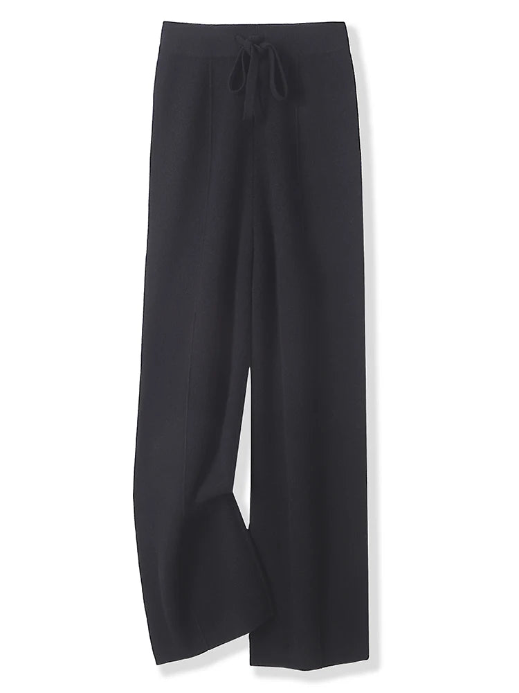 Women’s Merino Wool Wide Leg Pants – Soft Warm Knitted Casual Winter Trousers