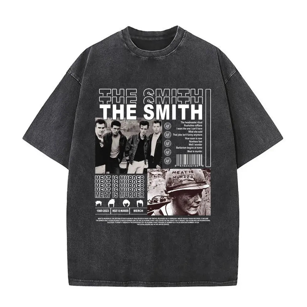 Unisex The Smiths Graphic T-Shirt – Funny Cat Retro Washed Tee | 1980s Indie Rock Vintage Streetwear