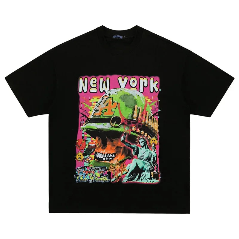 Men's Skull Soldier Printed T-Shirt – Oversized Retro Streetwear Summer Tee