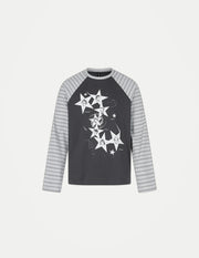 Unisex Retro American Star Print T-Shirt – Striped Patchwork Long Sleeve Cotton Streetwear Topstyle