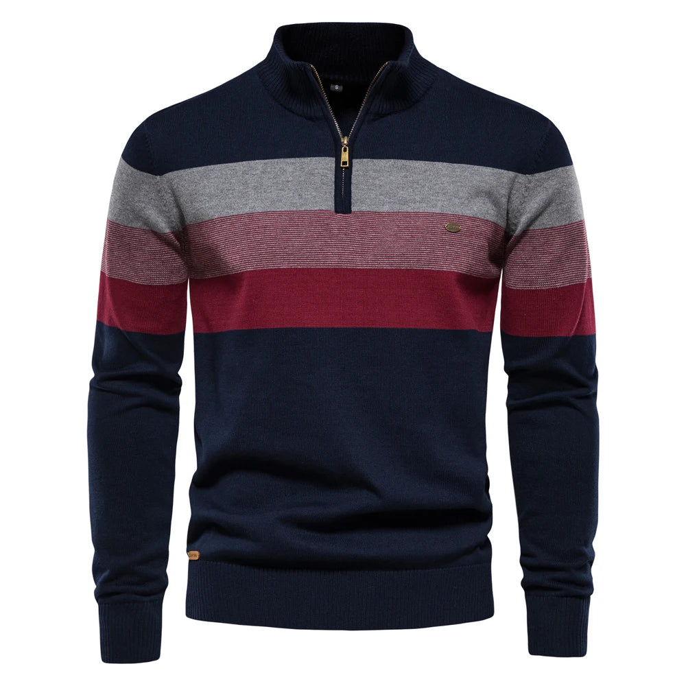 AIOPESON Men’s Patchwork Sweater – Mock Neck Zipper Pullover