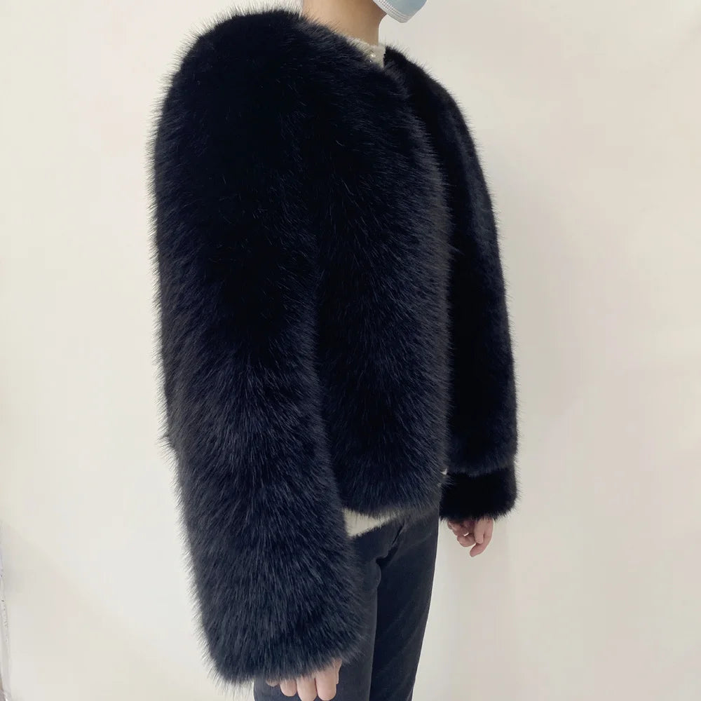 Women’s Luxury Faux Fur Jacket – Fluffy Short Winter Coat, Chic Street Fashion Outerwear