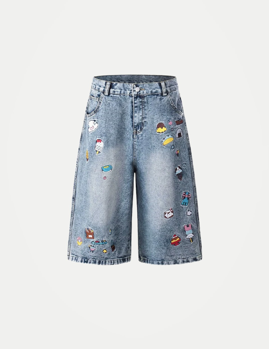 Women’s High-Waist Denim Shorts – Retro Blue Loose-Fit Embroidered Summer Shorts | Plus Size