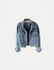 Women’s Beaded Denim Jacket – Loose Fit Embellished Winter Coat for Autumn & Winter