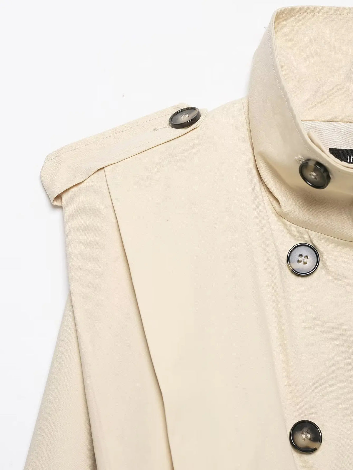 Women’s Vintage Cropped Trench Coat – Double-Breasted Stand Collar Streetwear Jacket