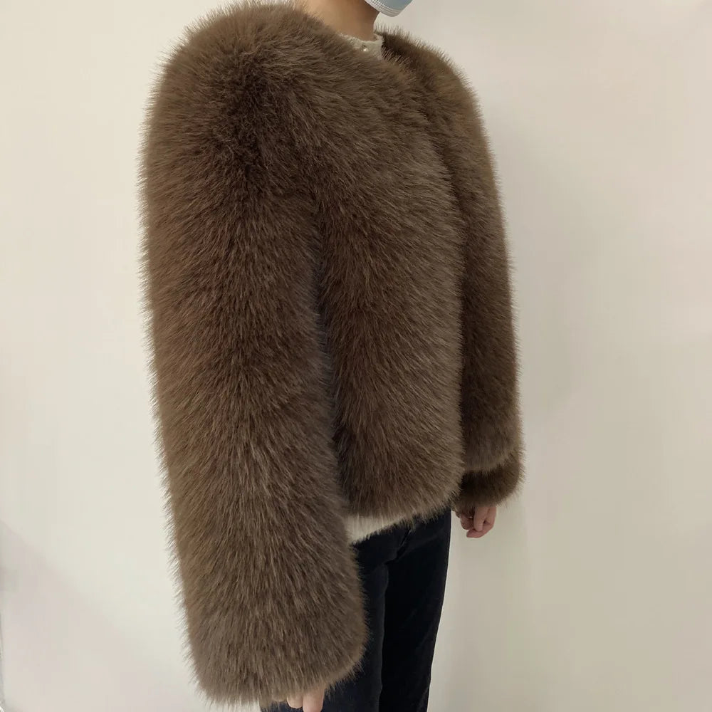 Women’s Luxury Faux Fur Jacket – Fluffy Short Winter Coat, Chic Street Fashion Outerwear