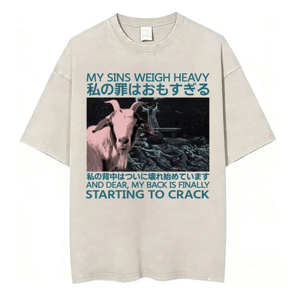 Unisex Japanese Fish Meme T-Shirt – Vintage Washed Oversized Tee | Harajuku Streetwear Graphic Top