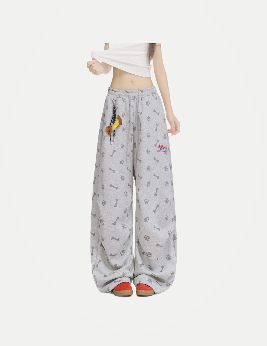 Women’s Dog Paw & Bone Print Sweatpants – Loose Wide-Leg Straight-Leg Trousers | American Streetwear Style