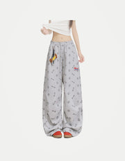 Women’s Dog Paw & Bone Print Sweatpants – Loose Wide-Leg Straight-Leg Trousers | American Streetwear Style