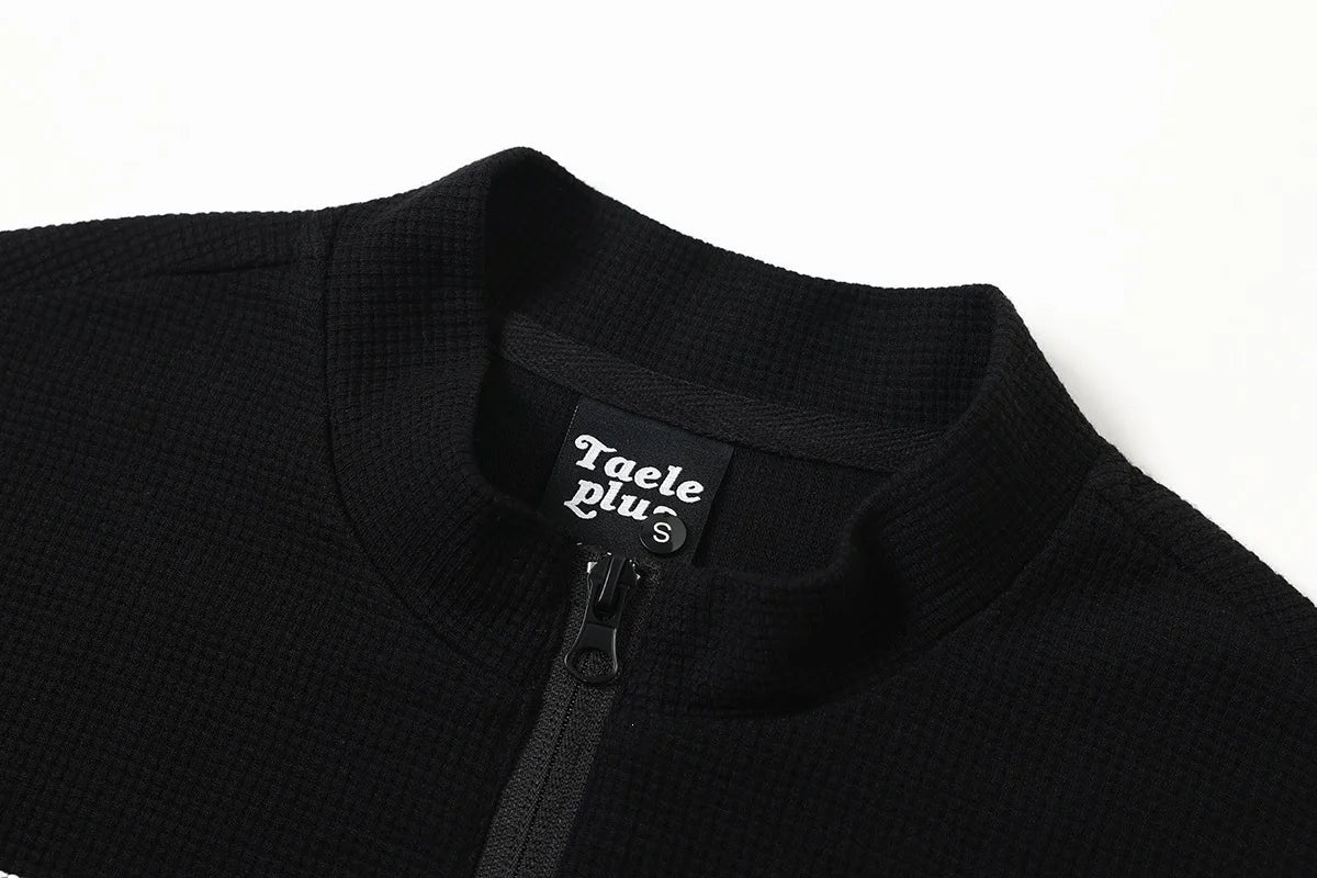 Unisex Waffle Pattern Long Sleeve T-Shirt – Half High Collar Printed Casual Sportswear, Fall 2026