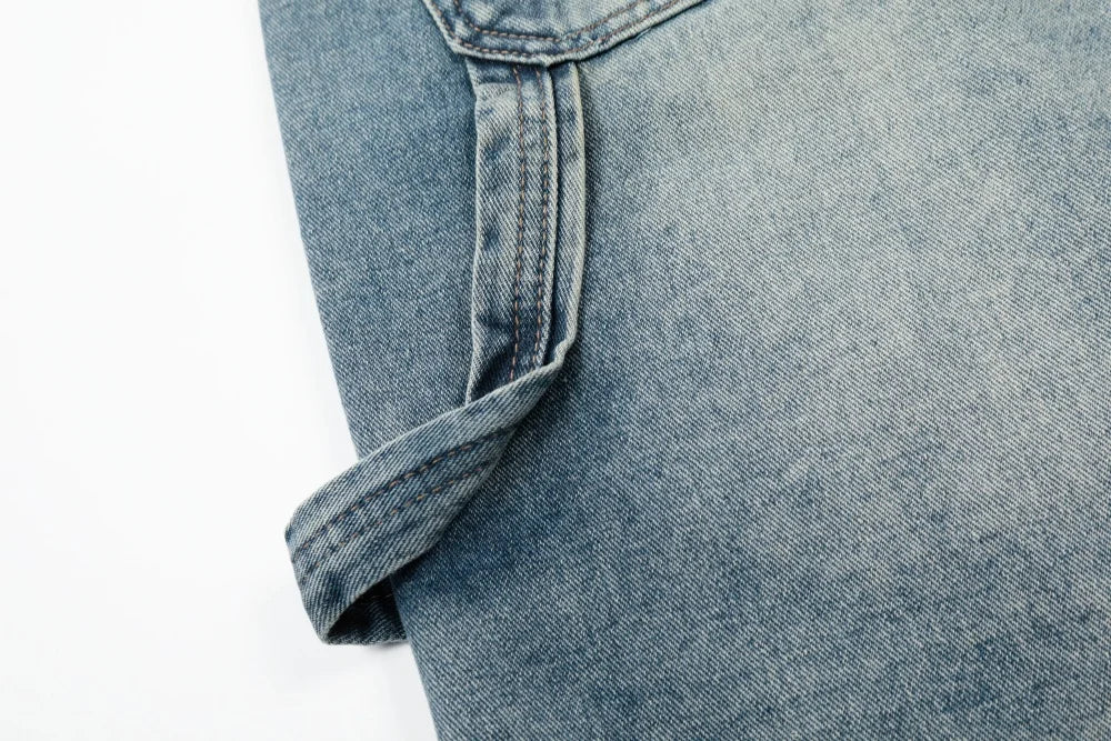 Men’s Retro Baggy Denim Shorts – Washed Distressed Knee-Length Carpenter Shorts | Loose Wide-Leg Casual Streetwear