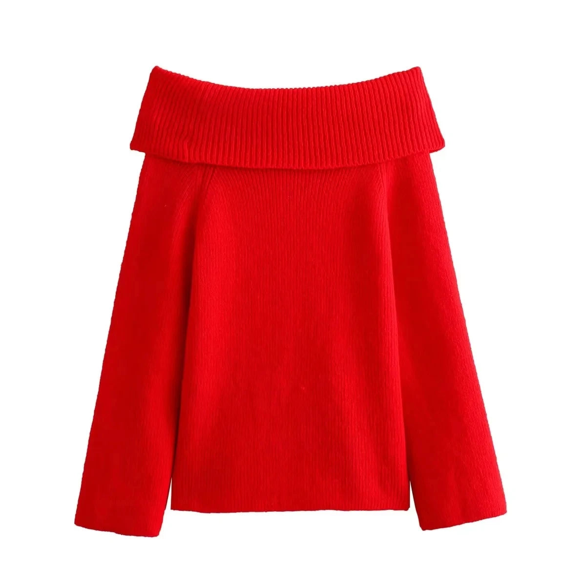 Women’s Off-Shoulder Knit Sweater – Chic Long Sleeve Pullover for Autumn Casual Wear