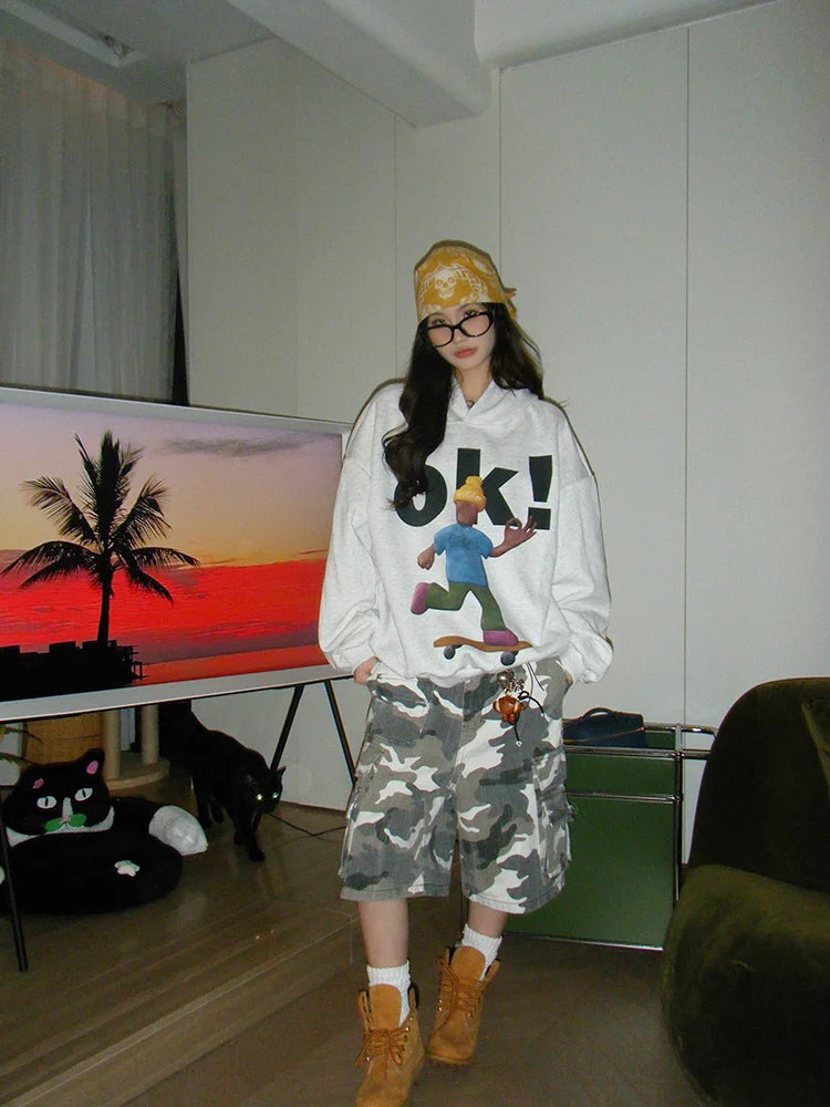 Tawaaiw Cartoon Print Hooded Hoodie – Women’s Streetwear Collection