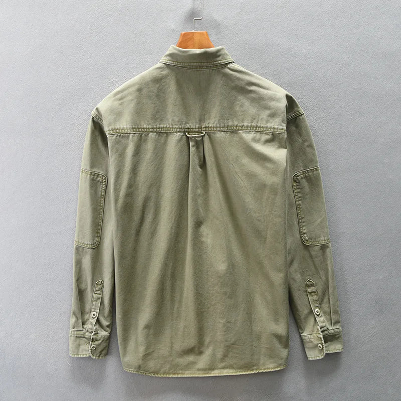 Winter Fall Fashion Men's Multi Pocket Patchwork Shirt Long Sleeve 100% Cotton