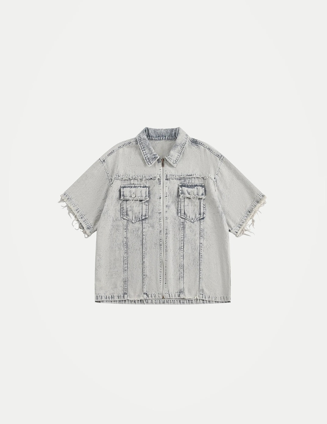 Men’s Vintage Washed Denim Shirt – Loose Fit Short Sleeve Casual Top