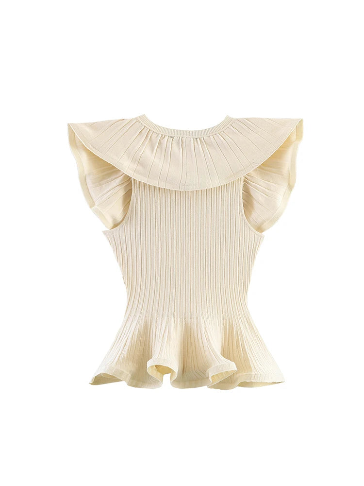 Women’s Sleeveless Knit Top – Ruffle Detail Slim Fit Waist-Cinching Partywear