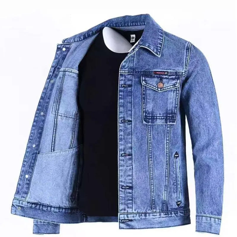 Men’s Heavy Denim Workwear Jacket – Retro Button-Up Cowboy Coat for Spring & Streetwear