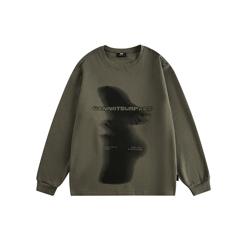 Men’s Abstract Print Sweatshirt – Japanese Streetwear Crew-Neck Pullover
