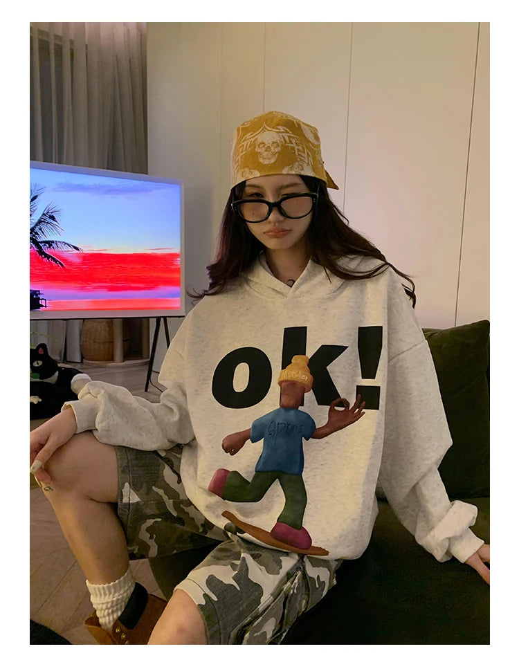 Tawaaiw Cartoon Print Hooded Hoodie – Women’s Streetwear Collection