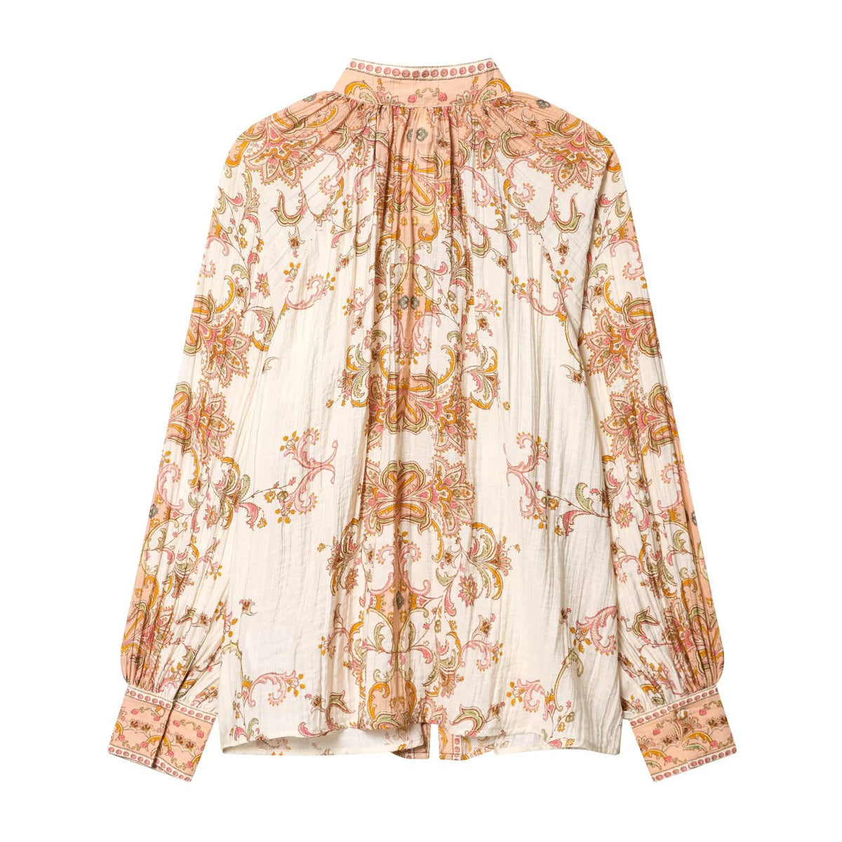 Women’s Retro Printed Pleated Blouse – Elegant Single-Breasted Top | Chic European & American Style