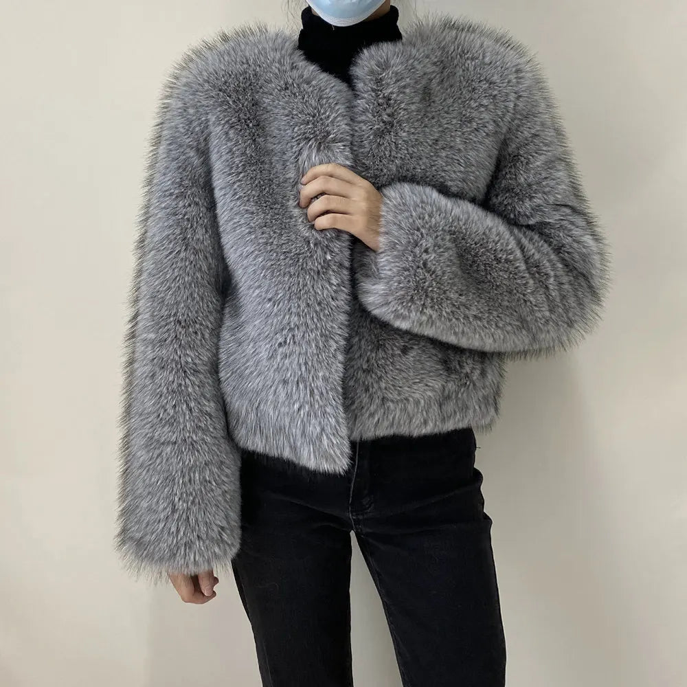 Women’s Luxury Faux Fur Jacket – Fluffy Short Winter Coat, Chic Street Fashion Outerwear