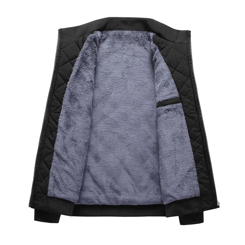 Men’s Winter Bomber Jacket – Diamond Pattern Fleece-Lined Casual Coat