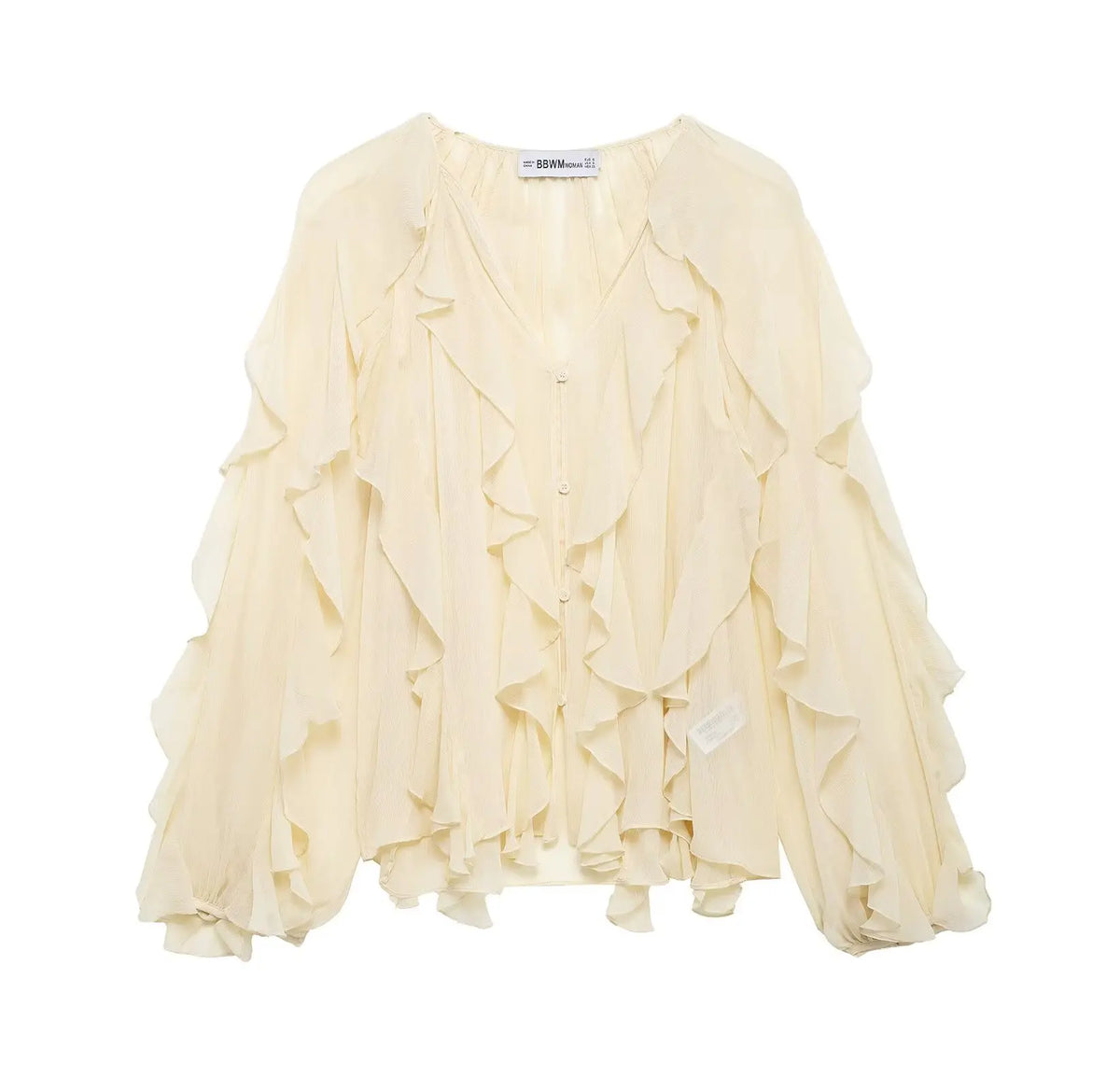 Women’s Elegant Ruffle Blouse | Solid Color V-Neck Long Sleeve Shirt | Vintage Chic Casual Top