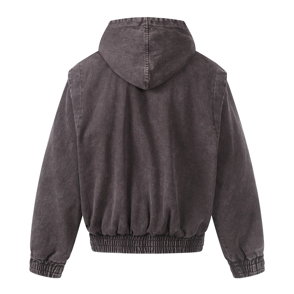 Men’s Vintage Washed Denim Jacket – Y2K Grunge Hooded Coat, Loose-Fit Hip Hop High Street Streetwear