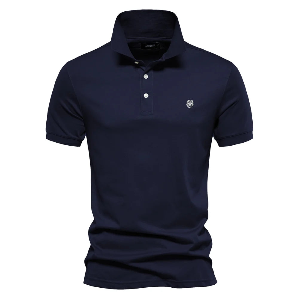 AIOPESON Men’s Premium 100% Cotton Polo – Short Sleeve Embroidered Shirt | Solid Color Summer Casual Style