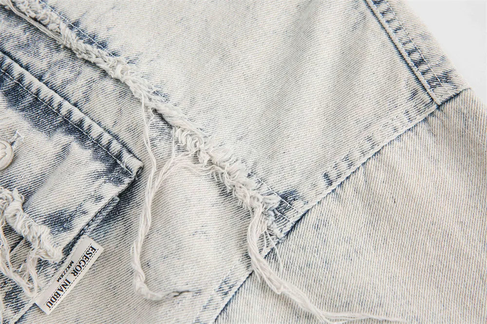 Men’s Vintage Washed Denim Shirt – Loose Fit Short Sleeve Casual Top