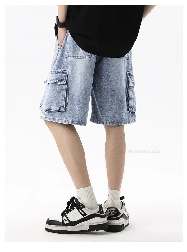 Men's Summer Denim Shorts – Loose Straight Leg Multi-Pocket Casual